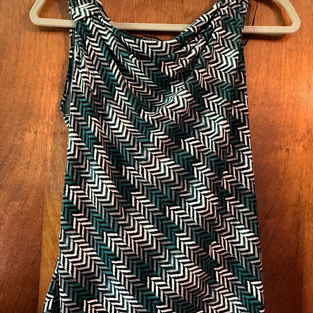 White House Black Market Asymmetrical Black and White Tank Top